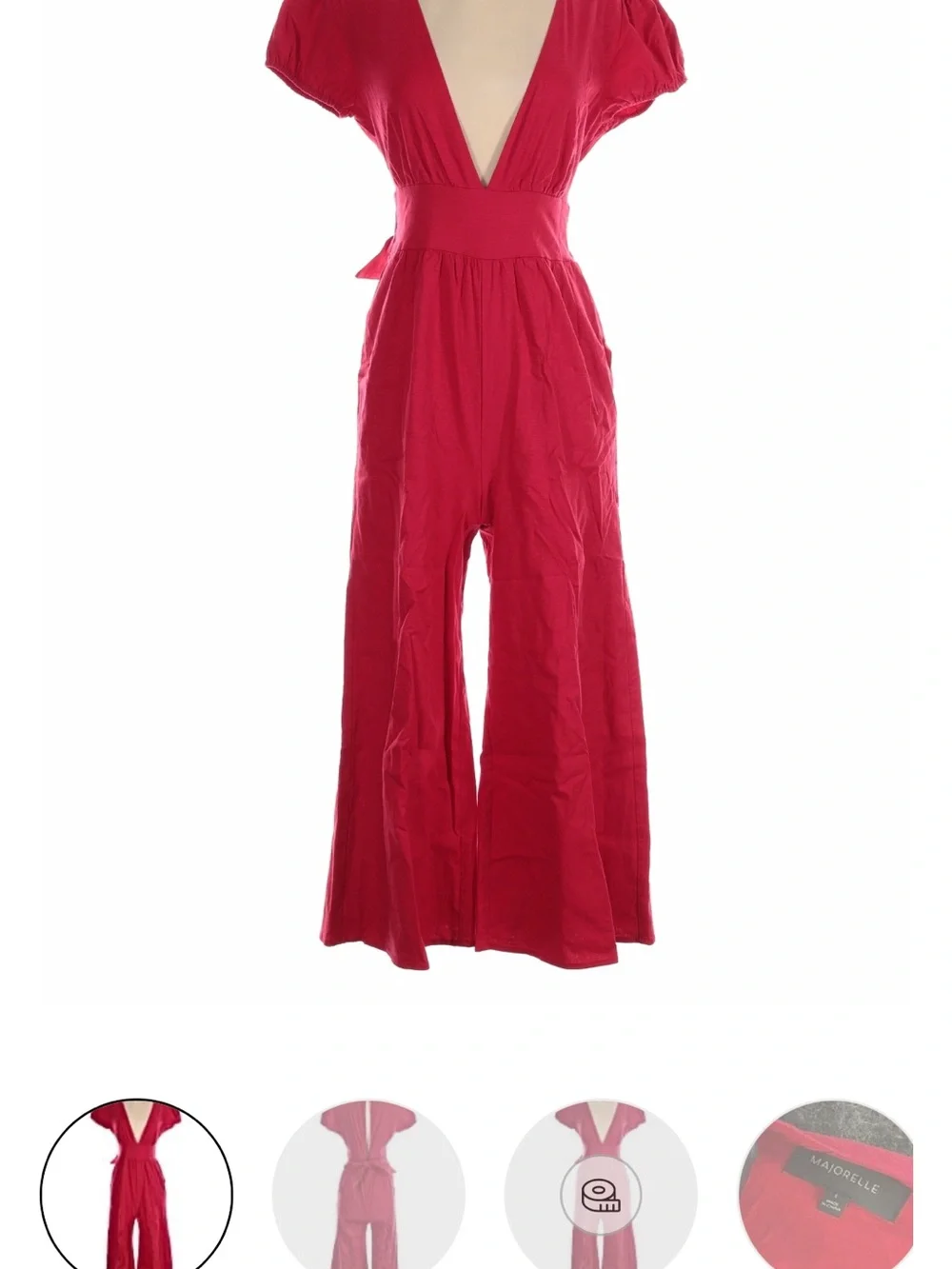 MAJORELLE Red Deep-V Tie-Waist Jumpsuit